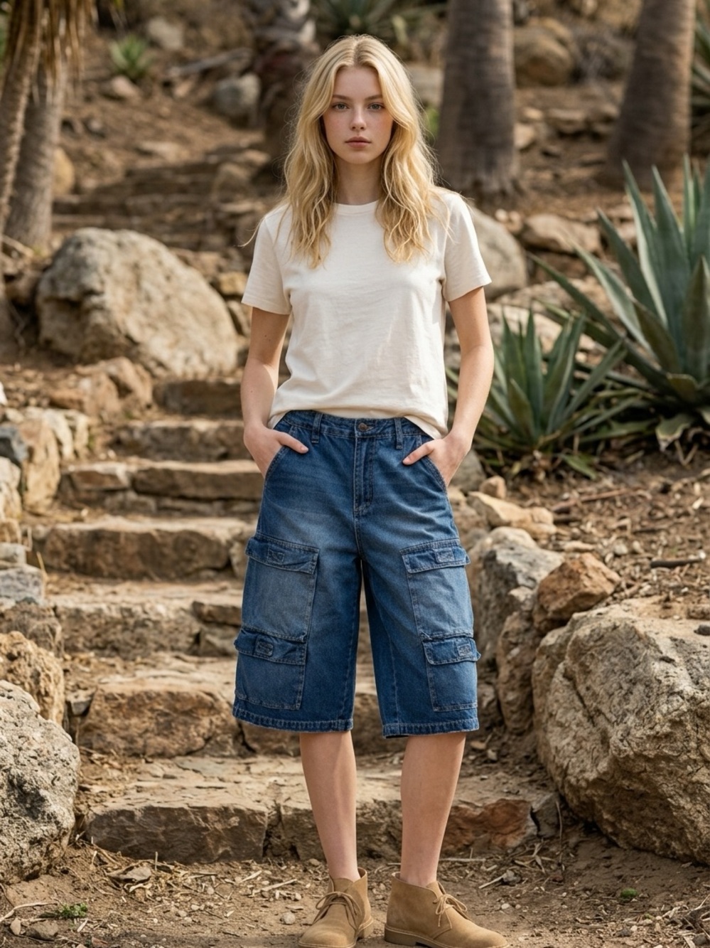 YMI Blue Cargo Jorts Denim Knee-Length Shorts Size 5